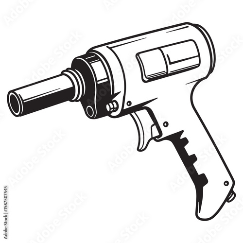Black and white illustration of an industrial spray gun for painting or coating applications