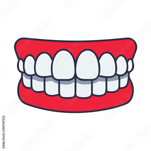 Cartoon illustration of a smiling mouth with white teeth  