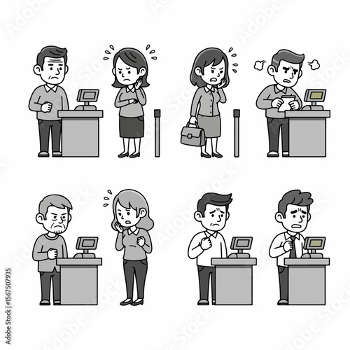 Customer service problems, frustrated people, office complaints
