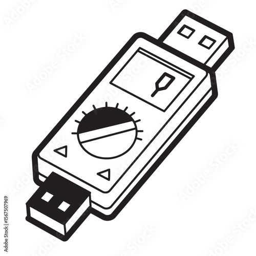 Black and white usb multimeter in a minimalist style vector illustration
