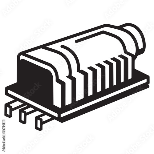 Black and white vector illustration of a microchip component electronic part