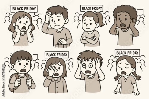 Kids expressing stress and worry during Black Friday sales