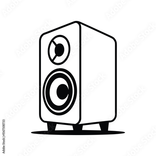 Modern black and white graphic illustration of a two way stereo speaker on a white background
