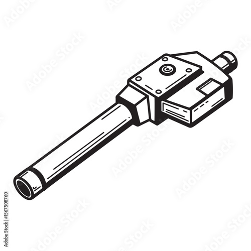 Detailed black and white illustration of a cutting torch tool ready for professional welding