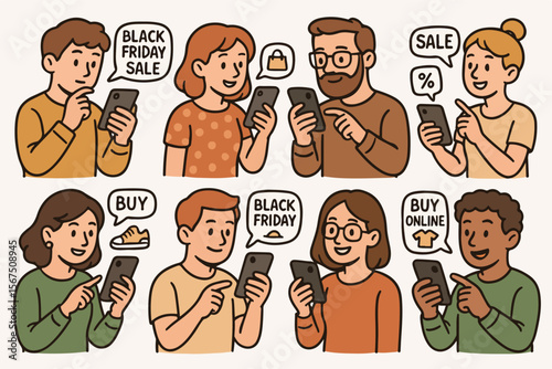 People shopping online with phones during black friday sale