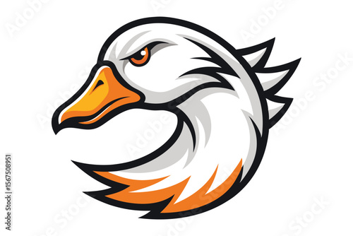 Fierce goose head with orange beak and eye forms a modern mascot look