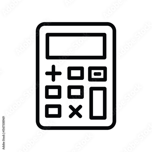 Simple black line art icon of a calculator with a display and numeric keypad