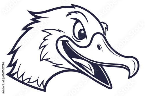 shows an aggressive, simplified, and stylized bald eagle head with line art