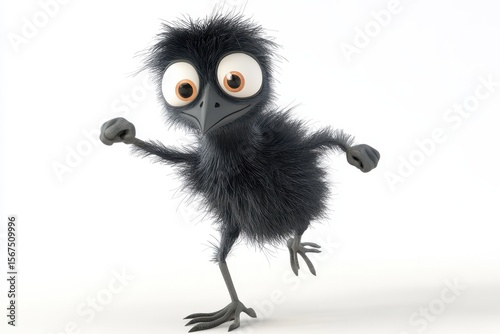 Emu running fast 3d render cartoon character on white background