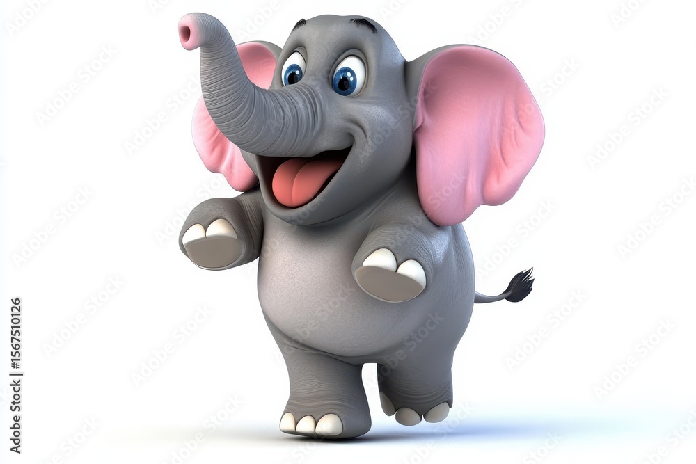 Fototapeta premium Elephant stomping heavily 3d cartoon character on white background