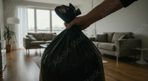 Trash bag being held