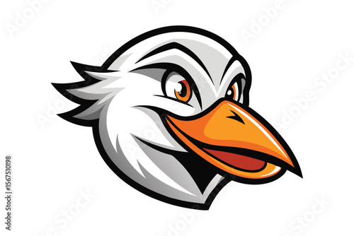 The cartoon duck head with an orange beak displays a bright, confident expression