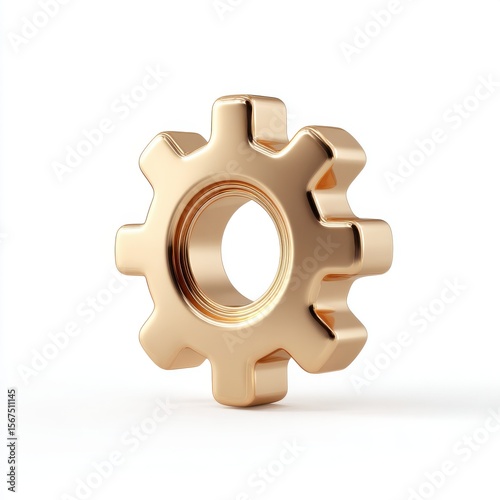 Gold Gear Cogwheel on White Background 3D Render