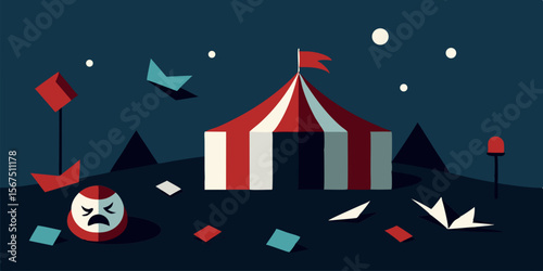 A Creepy Carnival At Night With Broken Rides