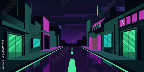 A Dark Rain Soaked City Street At Night