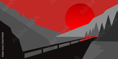 A Foggy Mountain Pass With A Broken Guardrail Ste