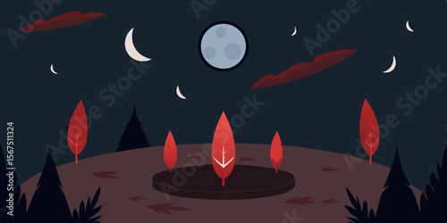 A Forest Clearing Under A Blood Moon Ritual Scene