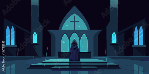 Gothic Cathedral Interior During Thunderstorm