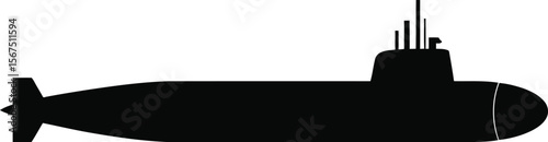 Submarine Silhouette Vector Illustration for Underwater Military or Exploration