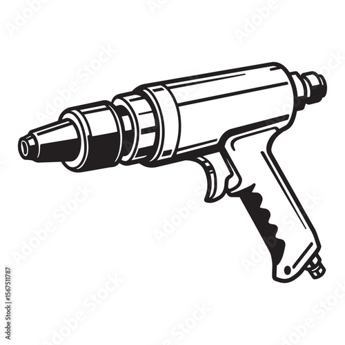 Professional black and white vector illustration of a spray gun for painting and coatings