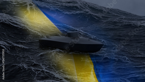 Cuadro en lienzo Ukrainian combat naval drone, modern unmanned watercraft against the background