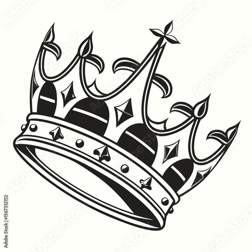 Elegant black and white illustration of a royal crown with ornate detailing and pointed fleur de lis elements