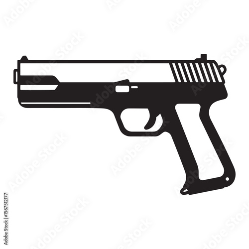 Silhouette illustration of a modern semi automatic handgun weapon isolated on a white background