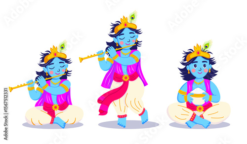 Cartoon Krishna characters for Janmashtami festival
