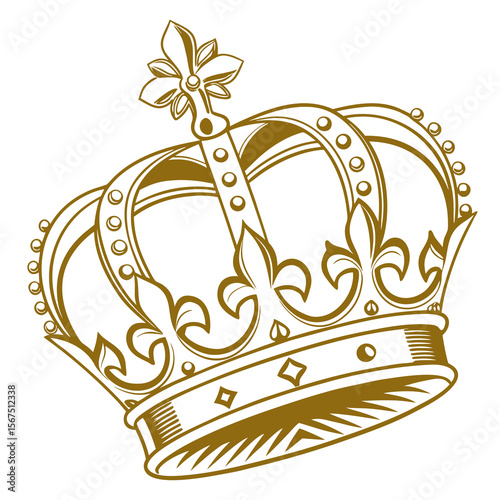 Elegant golden royal crown with fleur de lis and diamond motifs symbolizing monarchy and prestige