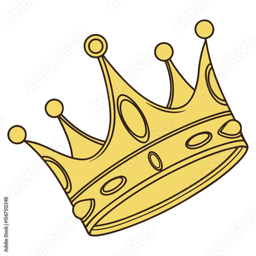 A stylized golden crown with dark outlines featuring pointed peaks and decorative oval shapes isolated on a white background