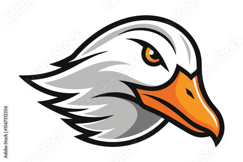 goose head with orange beak and eye presents powerful bird art