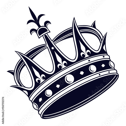 Elegant dark blue royal crown with intricate details and a central fleur de lis symbol on a white background
