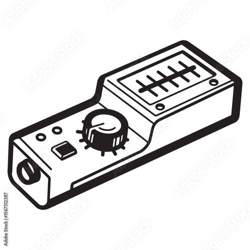 Simple black and white graphic illustration of an audio equipment control panel device