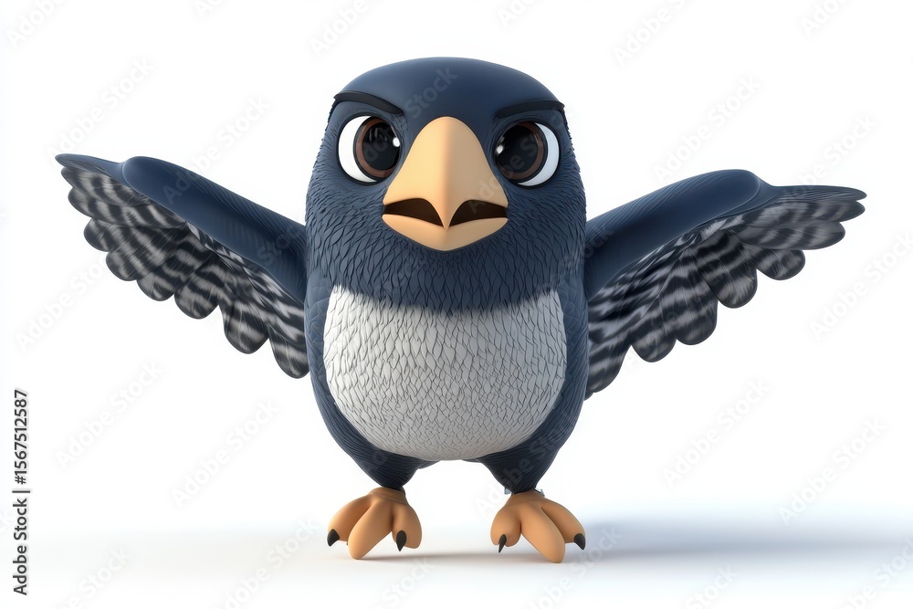 Obraz premium Falcon stooping fast 3d render cartoon character on white background