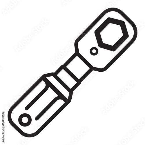 Simple black and white illustration of a ratchet wrench tool for repair and construction