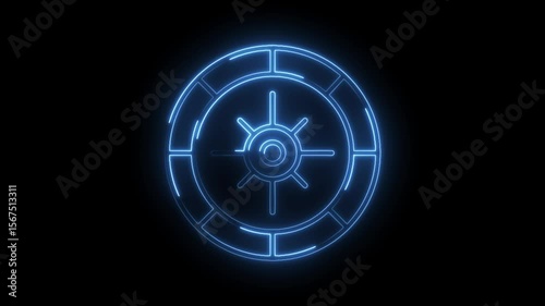 Glowing neon safe lock animation on black background for cyber security themes