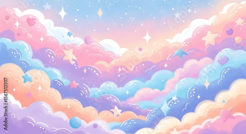Ai generated image of pastel clouds and stars create a dreamy and whimsical sky