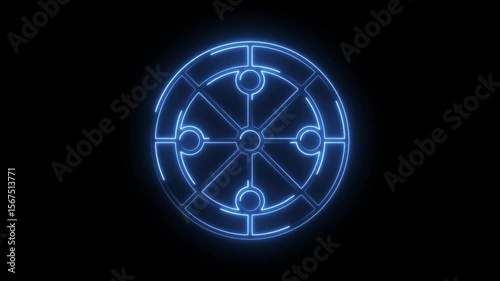 Glowing futuristic circle element animation on black background with neon blue lines