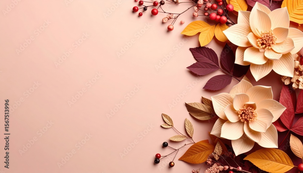 Obraz premium Elegant floral arrangement on soft pink background decorative art contemporary design close-up aesthetic inspiration
