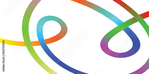 Abstract Colorful Intertwined Lines on Black Background. Dynamic abstract image featuring interconnected swirling lines of vibrant, gradient colors green, yellow, blue, purple, pink against a solid 
