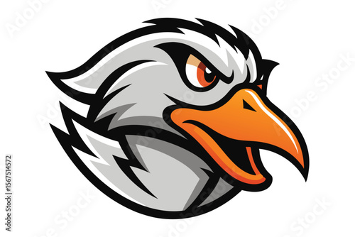 Fierce eagle head showcases strong orange beak and menacing gaze in detailed style