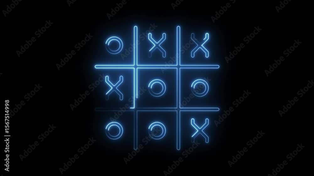 Neon tic tac toe animation on black background game of strategy and skill