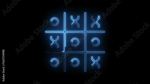 Neon tic tac toe animation on black background game of strategy and skill
