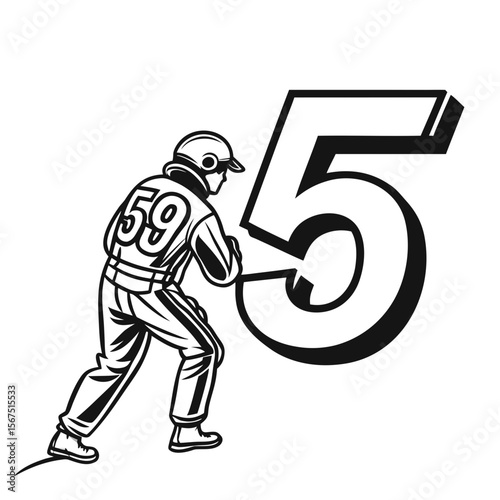 Baseball player with number fifty nine and large numeral five athlete sport