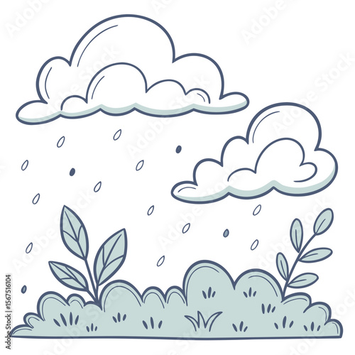 Blue clouds raining on green plants nature weather