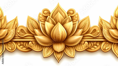 Ornate Golden Lotus Blossom with Intricate Leaf and Scrollwork B