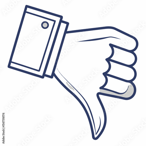 Blue outlined thumb down gesture with grey shading dislike negative