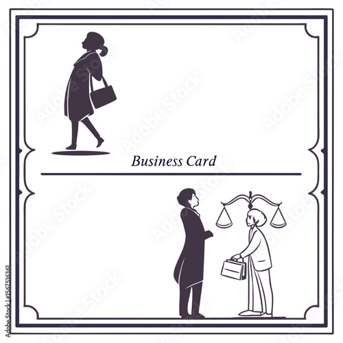 Business card with silhouettes of people and scales of justice vector