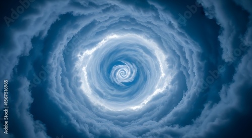 Ai generated image of a swirling vortex of dark blue storm clouds fills the sky