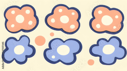 Playful Floral Pattern with Peach and Blue Flowers on Cream Back